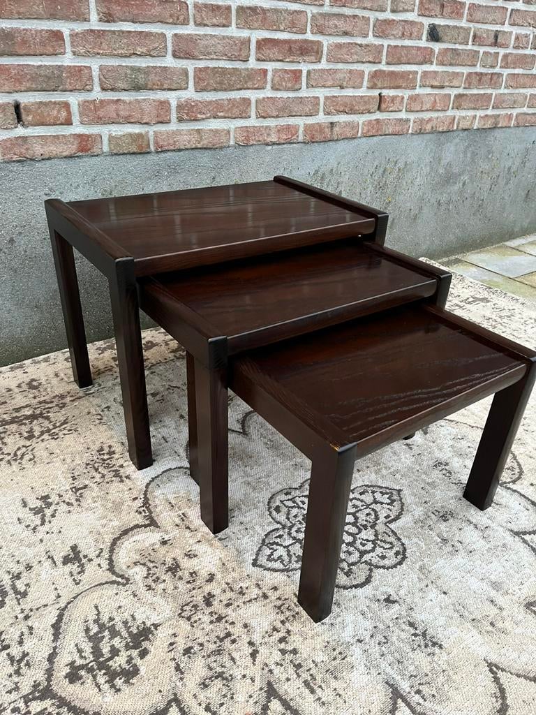 Vintage mid century wengé bijzet tafel set,, Huis en Inrichting, Tafels | Bijzettafels, Minder dan 45 cm, Minder dan 55 cm, Gebruikt