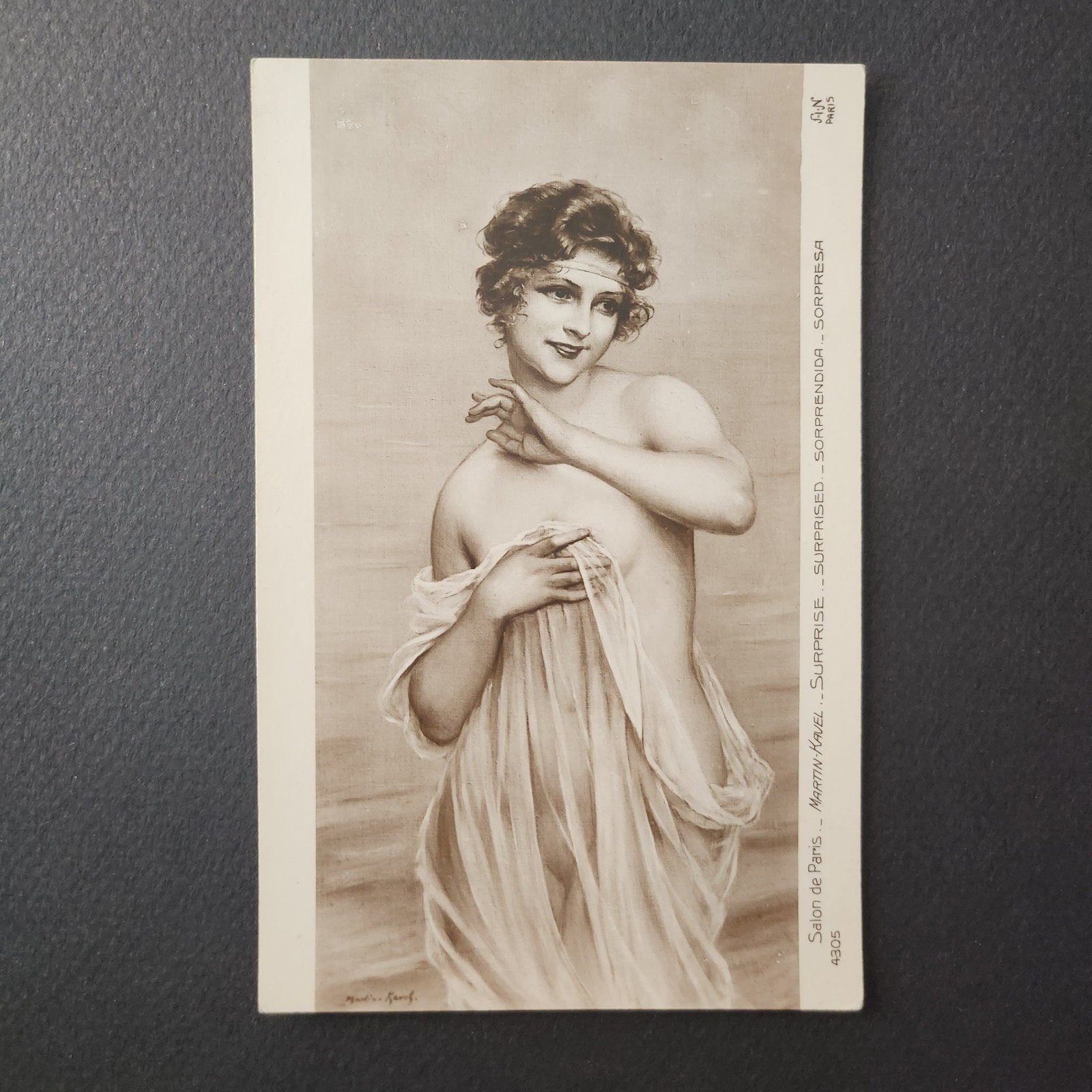 <1920 Kunstkaart Martin Kavel - Surprise - Naakt, Verzamelen, Verzenden, Voor 1920, Gelopen, Cultuur en Media