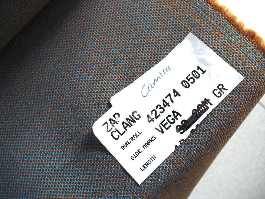 Camira Zap Clang; turquoise+bruin; restant meubelstof, Wol, Blauw, 120 cm of meer, Nieuw