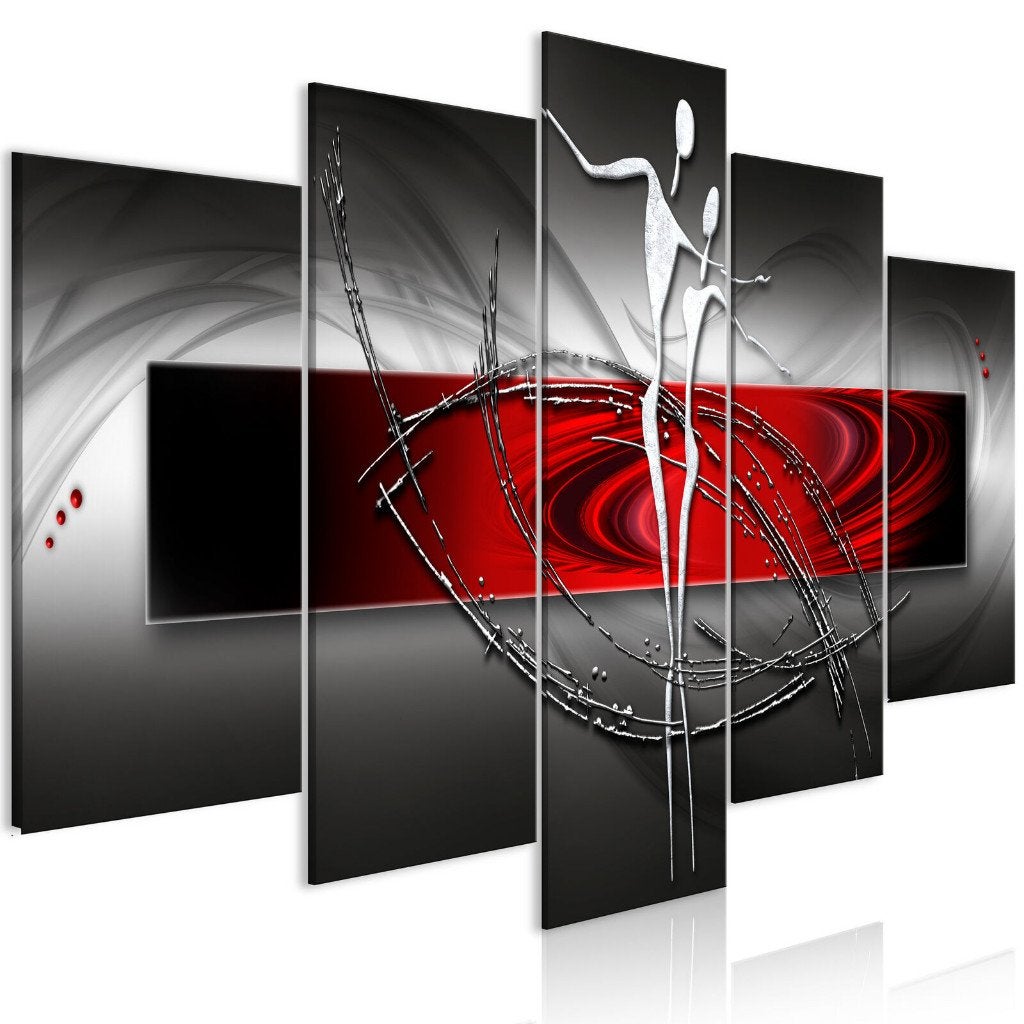 1012 Abstract rood Grijs Koppel 5 Luik Schilderij 200x100cm, Ophalen of Verzenden