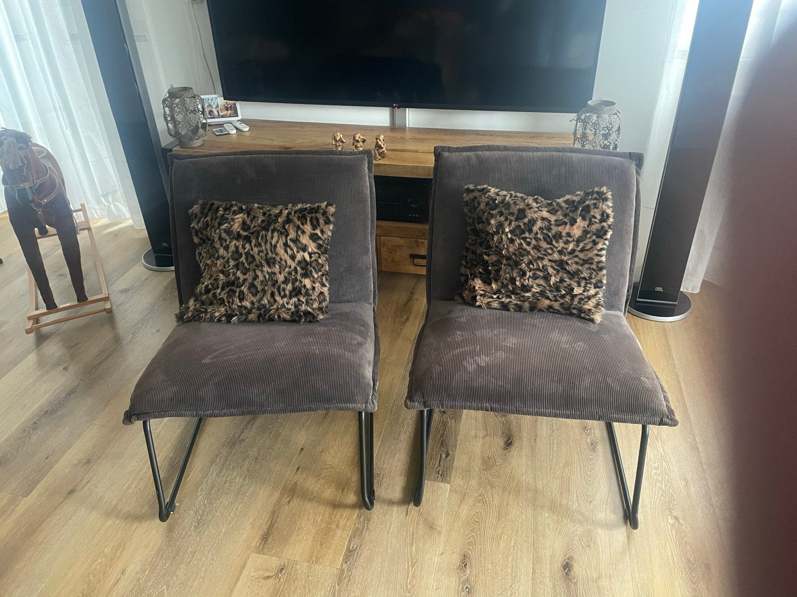 Set van 2 comfortabele stoelen - Bruin ribstof, Ophalen, Twee, Zo goed als nieuw, Stof