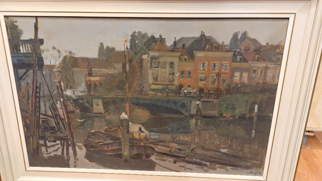 Nieuwbrug Dordrecht Daan Muhlhaus, Antiek en Kunst, Kunst | Schilderijen | Klassiek, Ophalen, Doek, Origineel werk, Impressionistisch