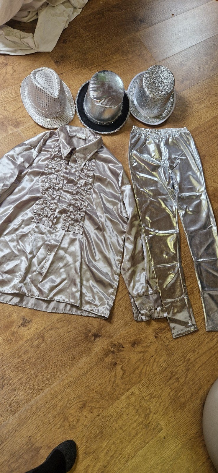 Zilveren blouse, leggingen Bril, Kleding | Dames, Carnavalskleding en Feestkleding, Gedragen, Kleding, Overige thema's, Ophalen of Verzenden