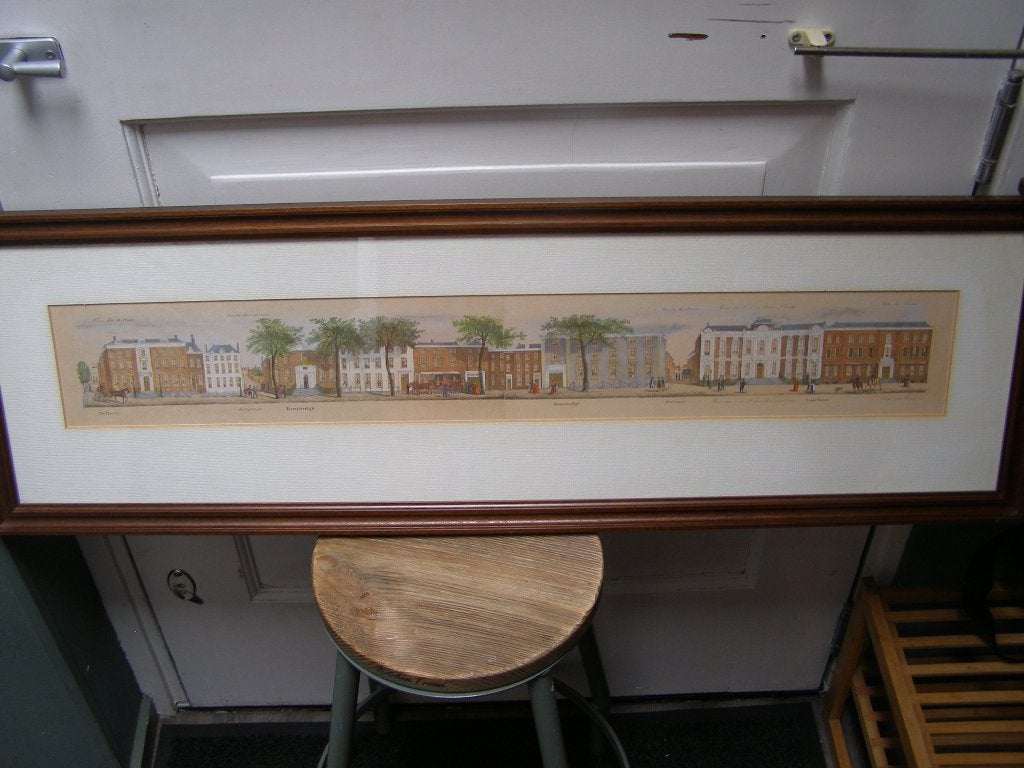gravure De Plaats, Kneuterdijk en Voorhout in kleur Den Haag, Antiek en Kunst, Ophalen, Met tekst, Stadsgezicht, 77 cm