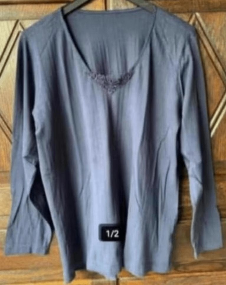 Blauwe top, damestop, longsleeve; Body Tchibo 48 50; katoen, Kleding | Dames, Ophalen of Verzenden, Zo goed als nieuw, Blauw, Shirt of Top