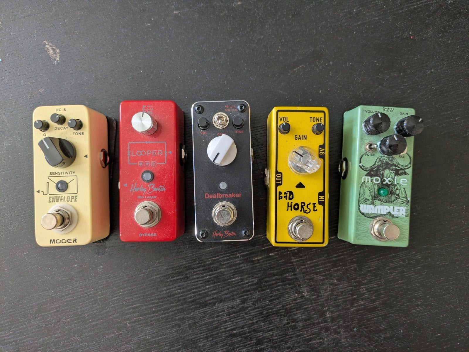 5 gitaarpedalen: Wampler Moxie, envelope, Tone City, overdri, Ophalen of Verzenden, Gebruikt, Delay of Echo