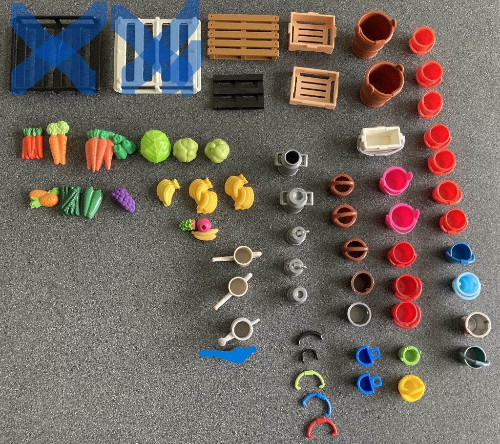 Playmobil krat groente fruit melkbus gieter emmer hengsel ev, Ophalen of Verzenden, Zo goed als nieuw, Losse onderdelen