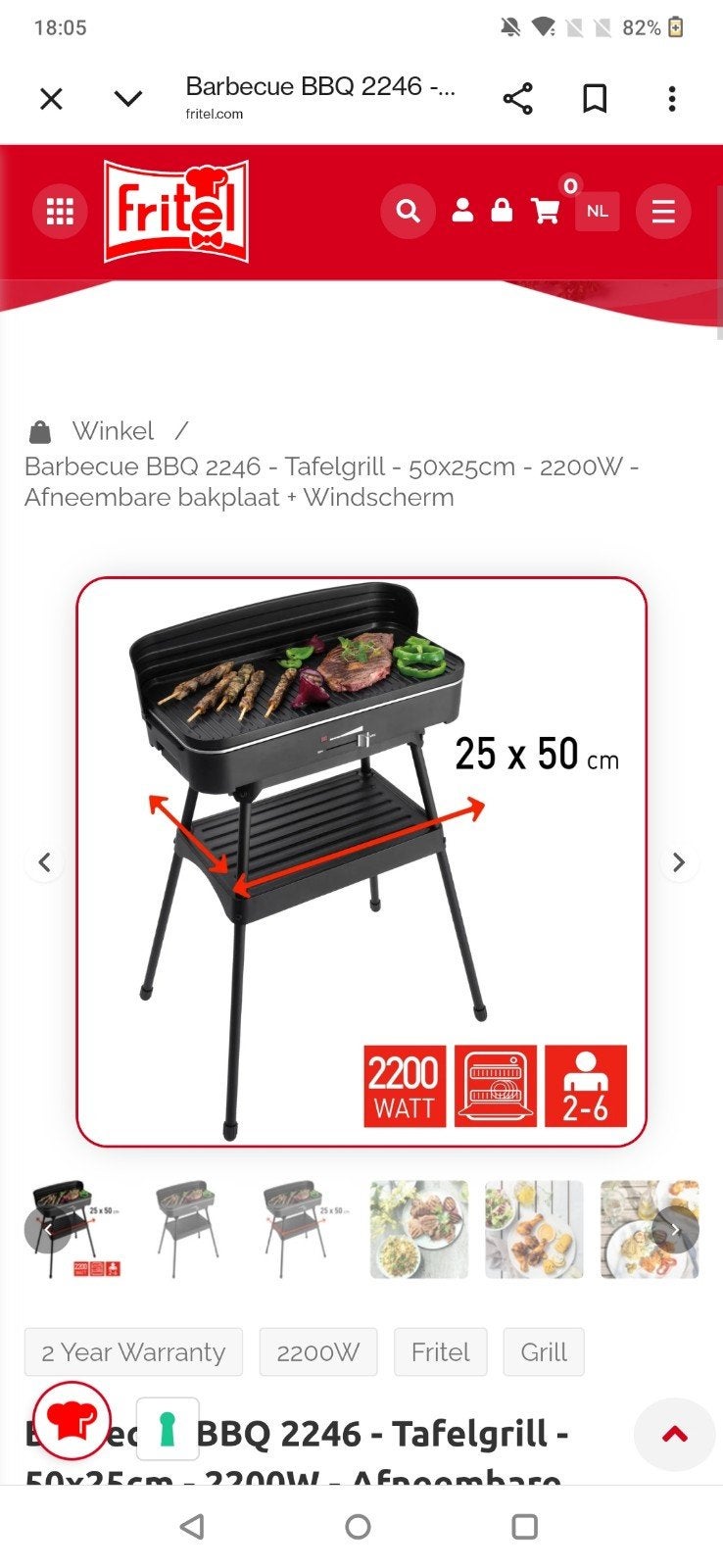 Fritel BBQ 2246 Elektrische Barbecue & Tafelgrill 2200W, Ophalen of Verzenden, Zo goed als nieuw, Fritel