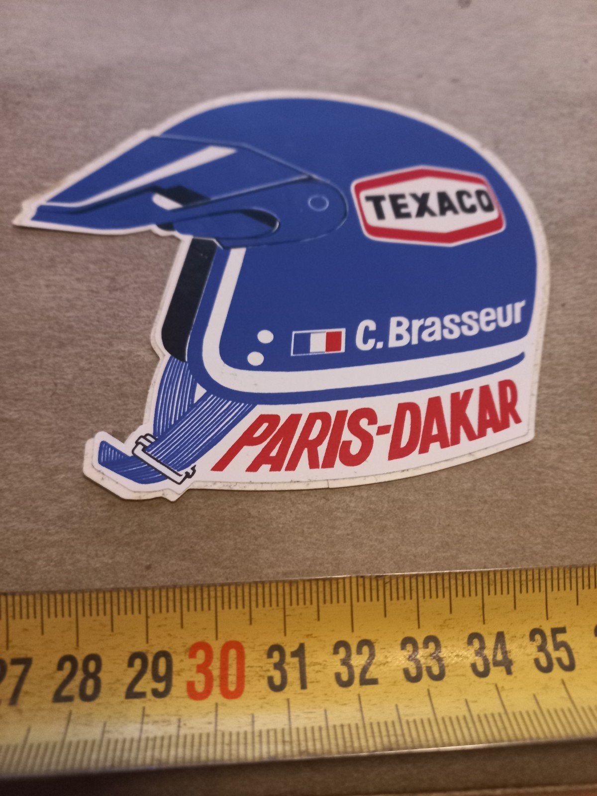 Vintage Texaco C. Brasseur Paris-Dakar Helm Sticker, Ophalen of Verzenden, Zo goed als nieuw