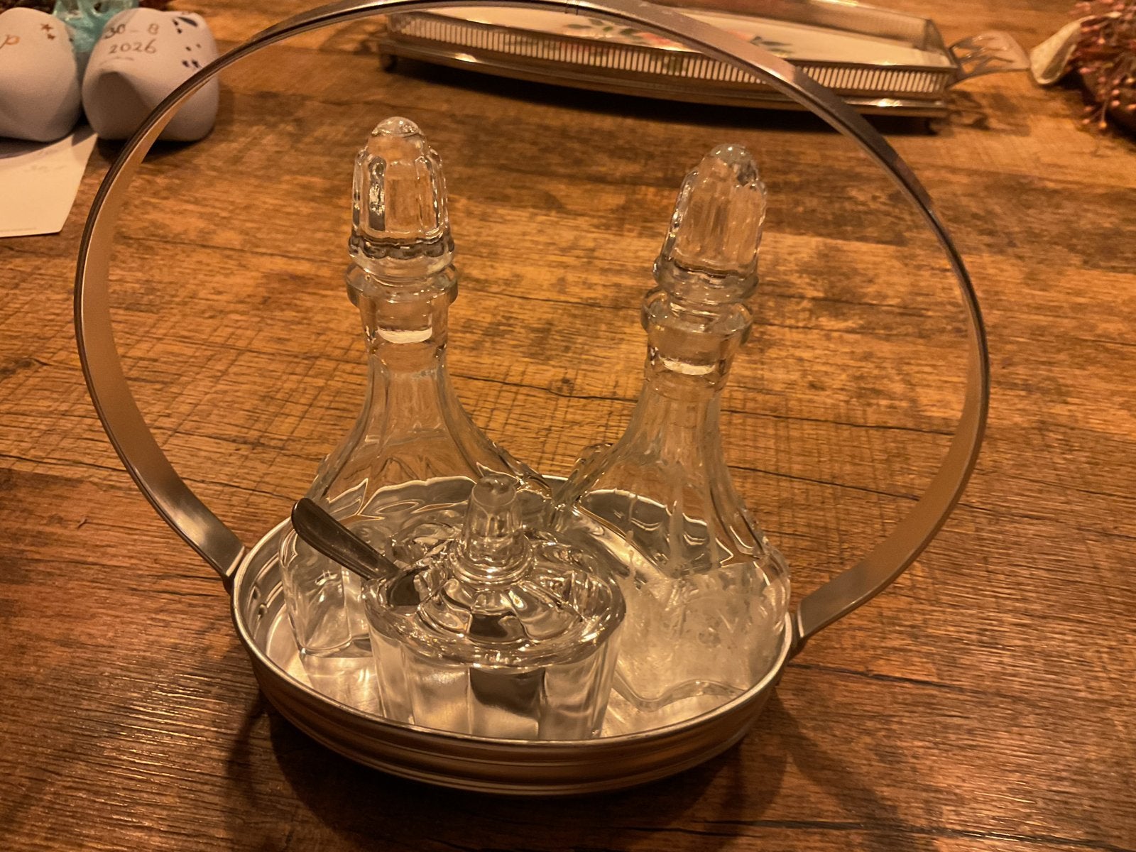 Olie- en azijnstel met mosterdpotje - Inoxal France, Antiek en Kunst, Antiek | Woonaccessoires, Ophalen of Verzenden