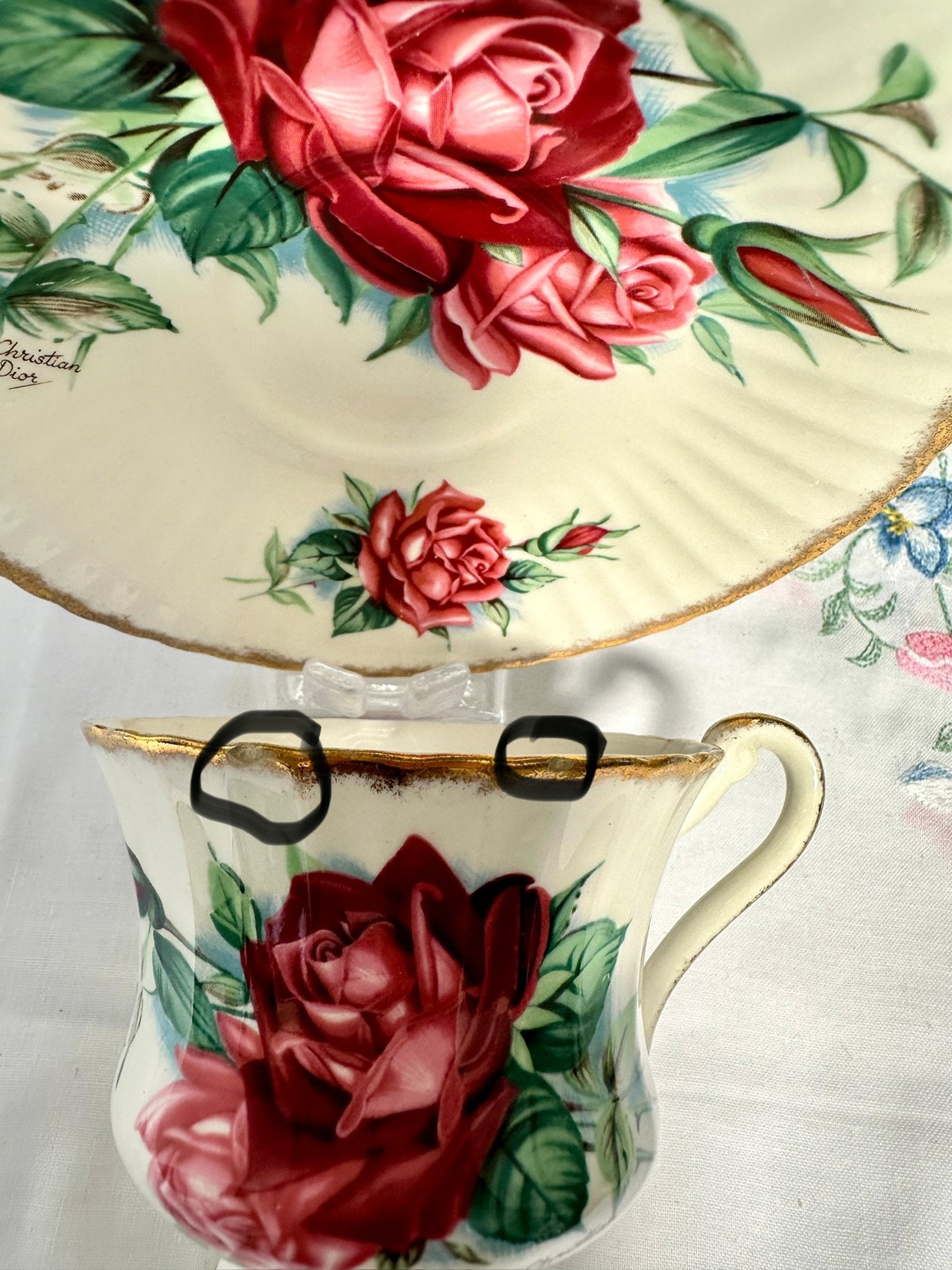 Vintage Christian Dior Paragon theekop en schotel, Antiek en Kunst, Antiek | Porselein, Ophalen of Verzenden
