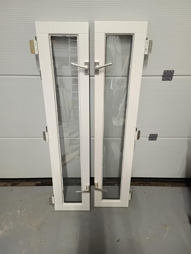 2 bovenlichtjes hardhout, Gebruikt, Raamkozijn, Minder dan 75 cm, Inclusief glas