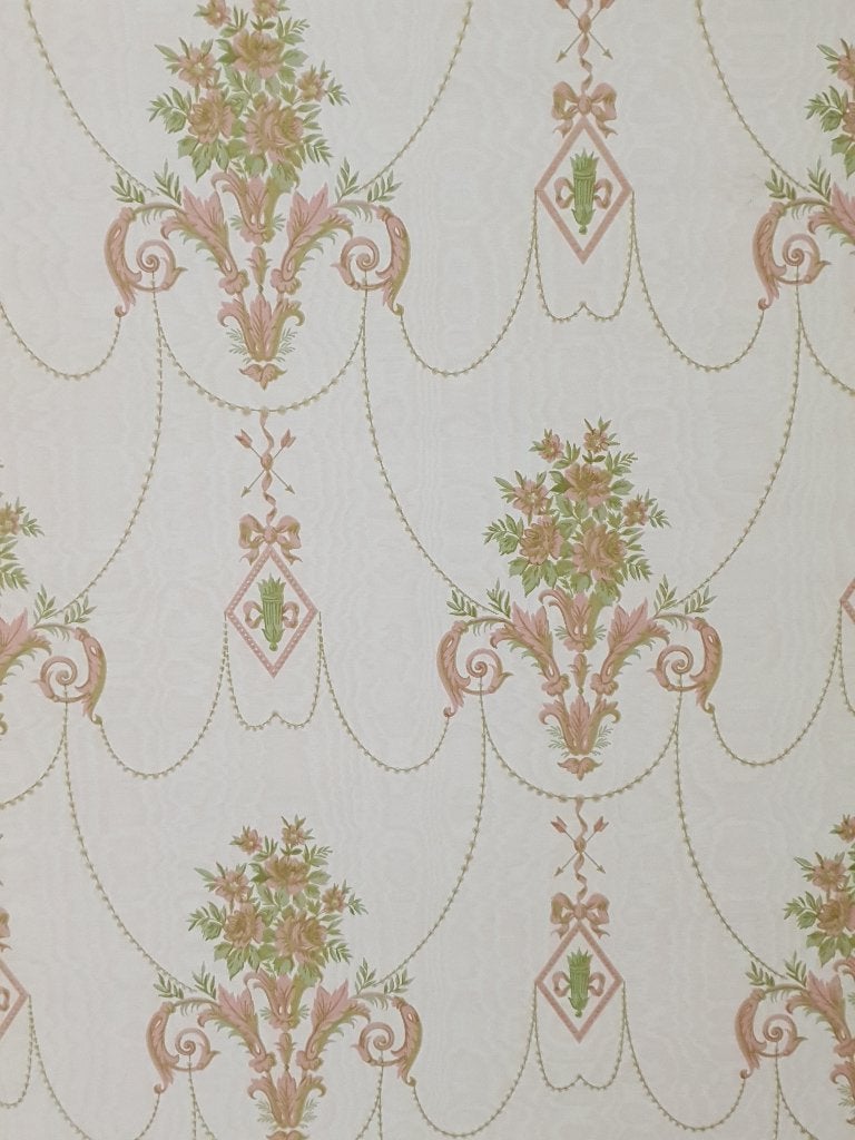 13685 Lief barok behang met bloemen en strikken swiet, Ophalen of Verzenden, Groen