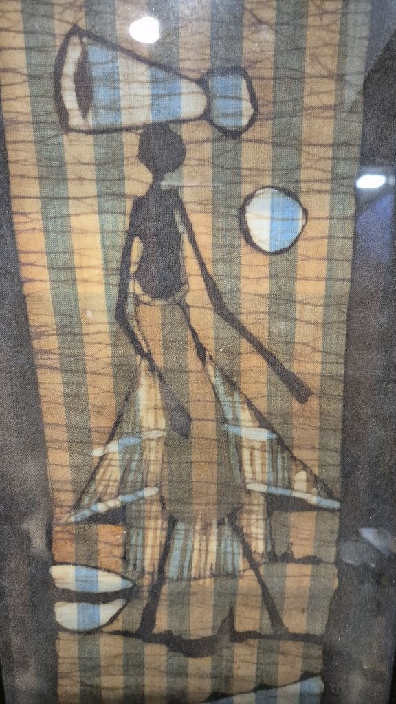 Batik schilderij, ingelijst, Waterdrager blauw, 53x26. 5B14, Ophalen of Verzenden