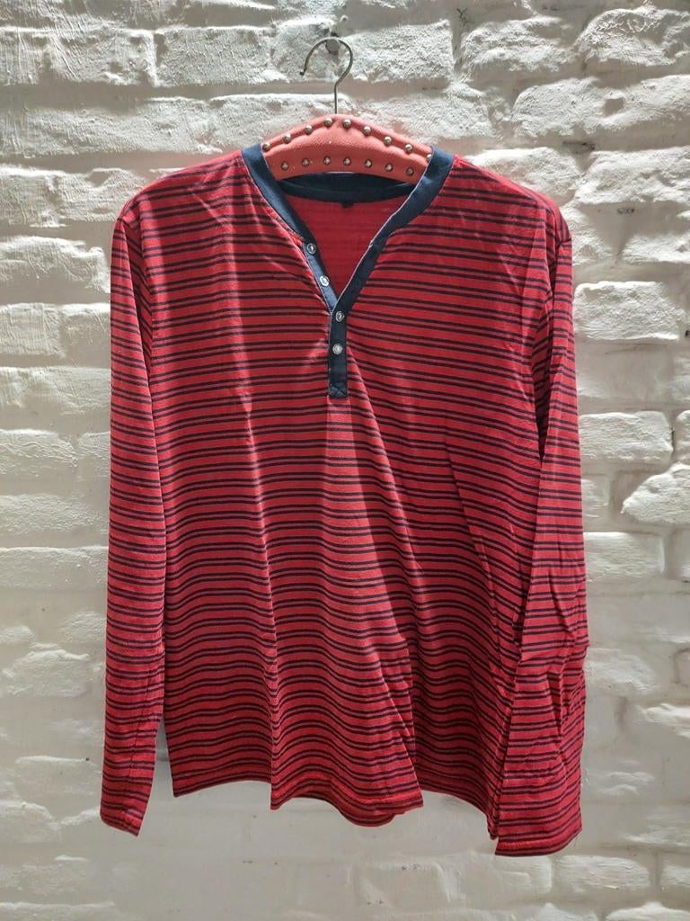 Heren pyama T-shirt lange mouwen, rood gestreept, maat XXL, Kleding | Heren, T-shirts, Zo goed als nieuw, Overige maten, Rood