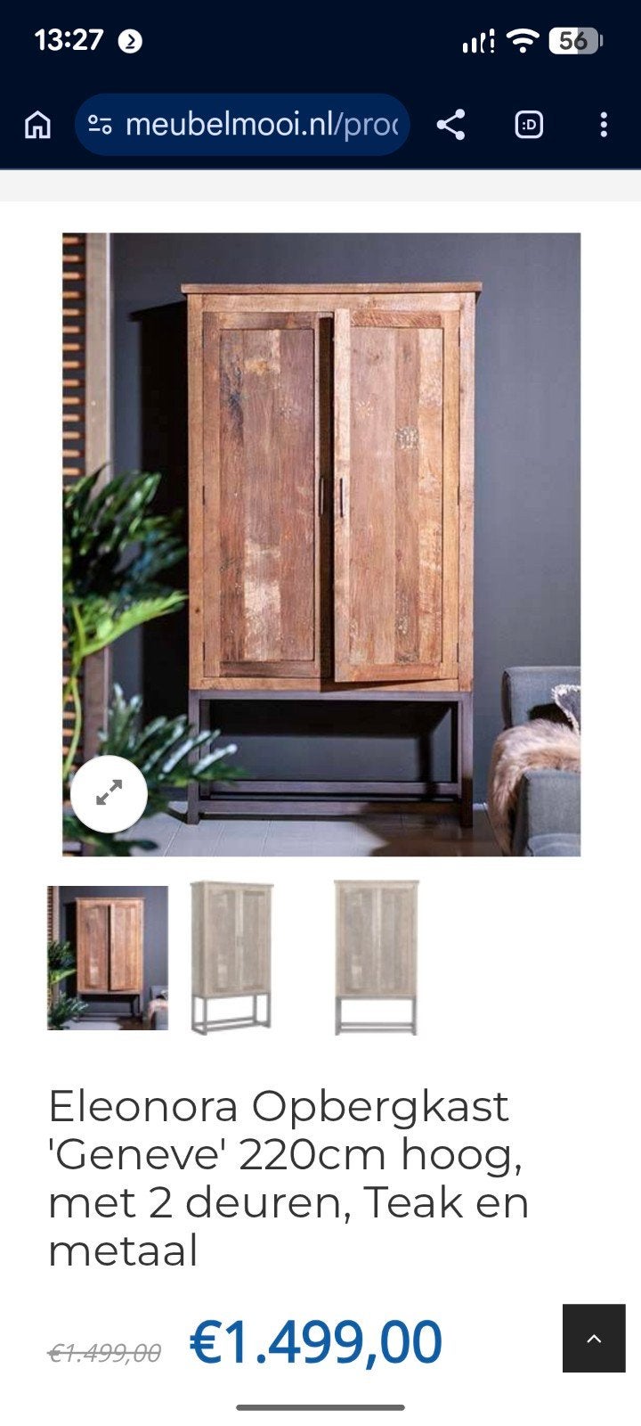 Eleonora Opbergkast 'Geneve' 220cm hoog, Teak, Ophalen of Verzenden, Zo goed als nieuw