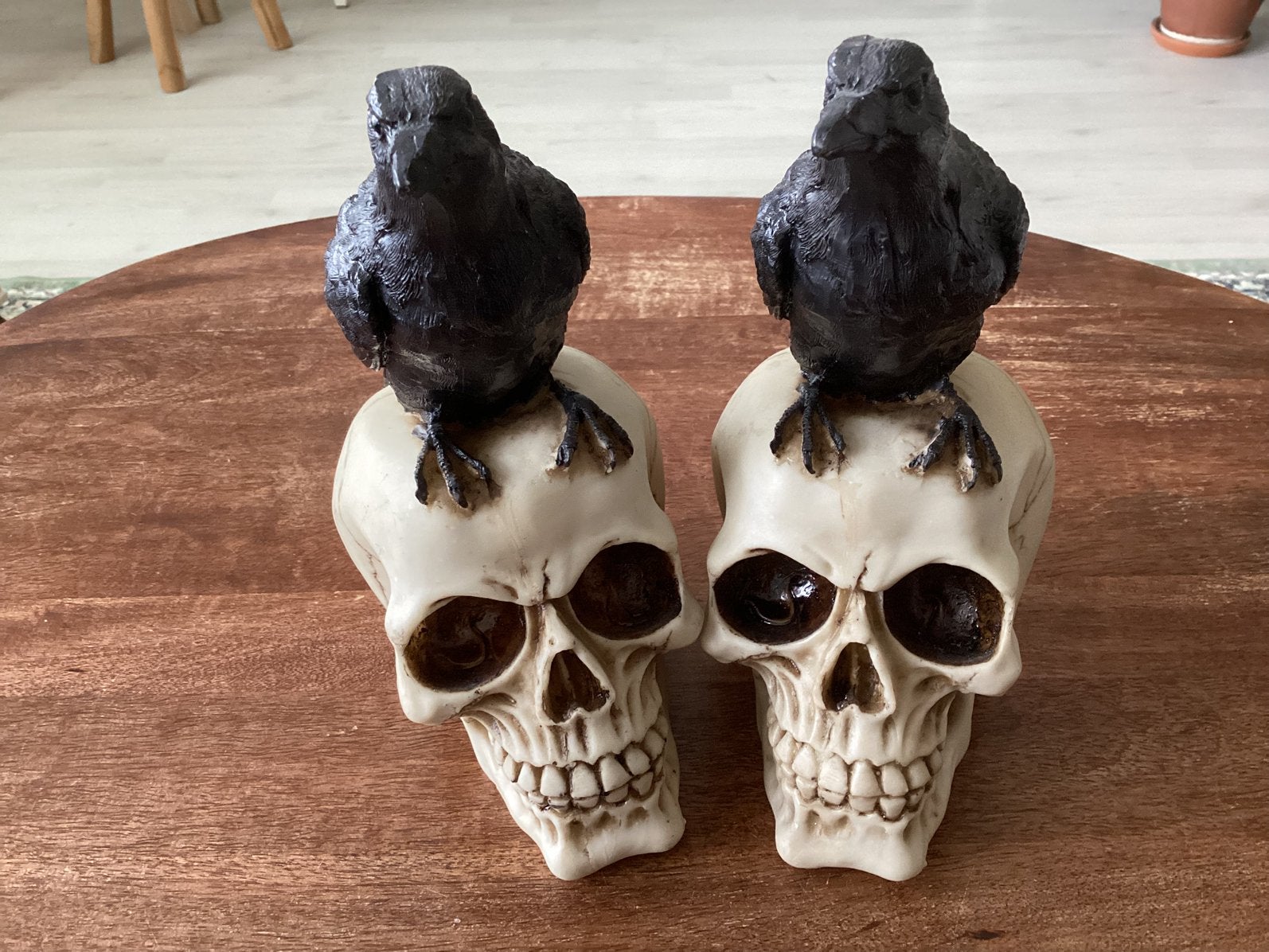 2x Skulls met Kraai Decoratie, Meerkleurig, Overige materialen, Overige stijlen, Nieuw
