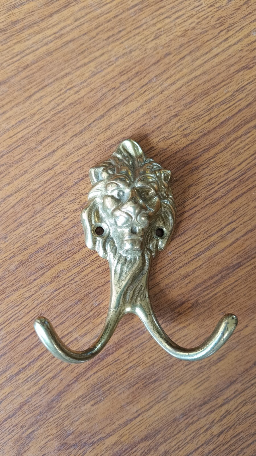 Vintage messing leeuwenkop wandhaak - Gebruikt, Gebruikt, Wandhaken, Ophalen of Verzenden, Minder dan 100 cm