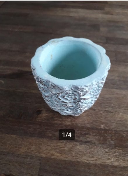 Blauw bloempotje met roosjes, Rond, Binnen, Ophalen of Verzenden, Aardewerk