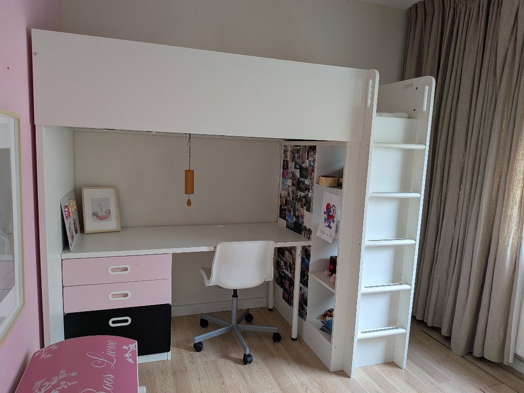 Hoogslaper met kast (zonder bureau) - Wit/Roze, Ophalen, Gebruikt, Hoogslaper