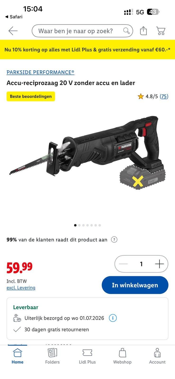 Parkside Performanc  Reciprozaag koste 90€ nu 50€, Ophalen of Verzenden, Zo goed als nieuw