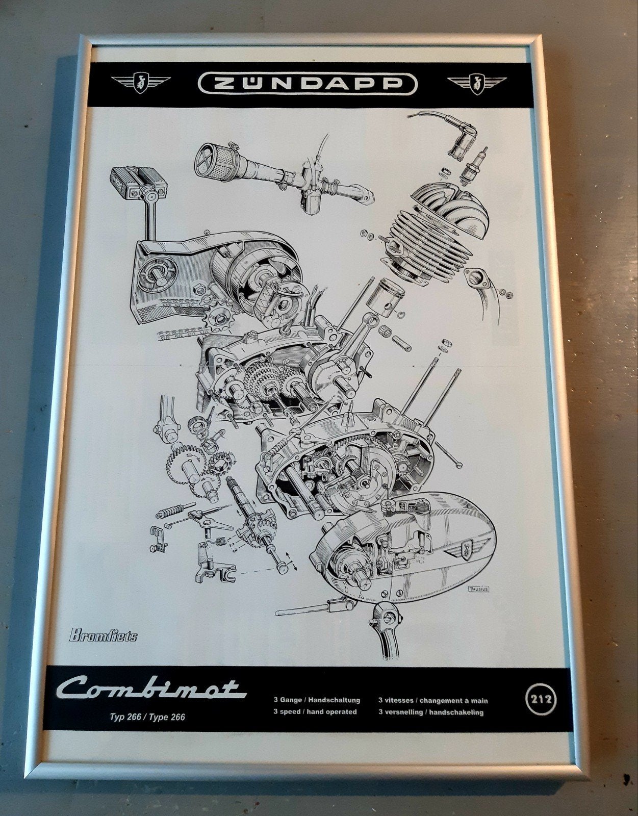 Zundapp Combinot Bromfiets Type 266 Print - Ingelijst, Zundap, Onbekend, Ophalen of Verzenden, Zo goed als nieuw