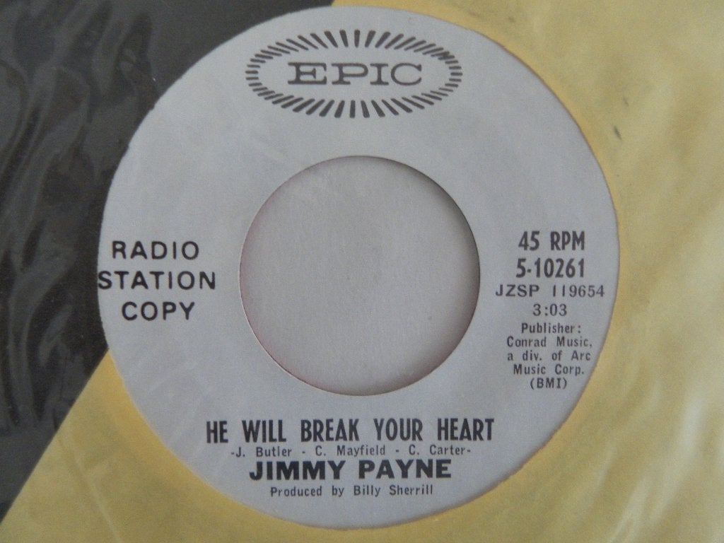 Single Jimmy Payne - He Will Break Your Heart - Promo, 7 inch, Ophalen of Verzenden, Zo goed als nieuw, Country en Western