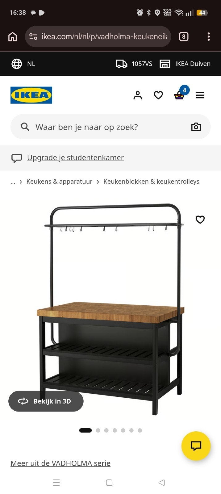 IKEA VADHOLMA Keukeneiland met barkrukken en extra's, Gebruikt, 100 tot 150 cm, Modern, Industrieel, 100 tot 150 cm