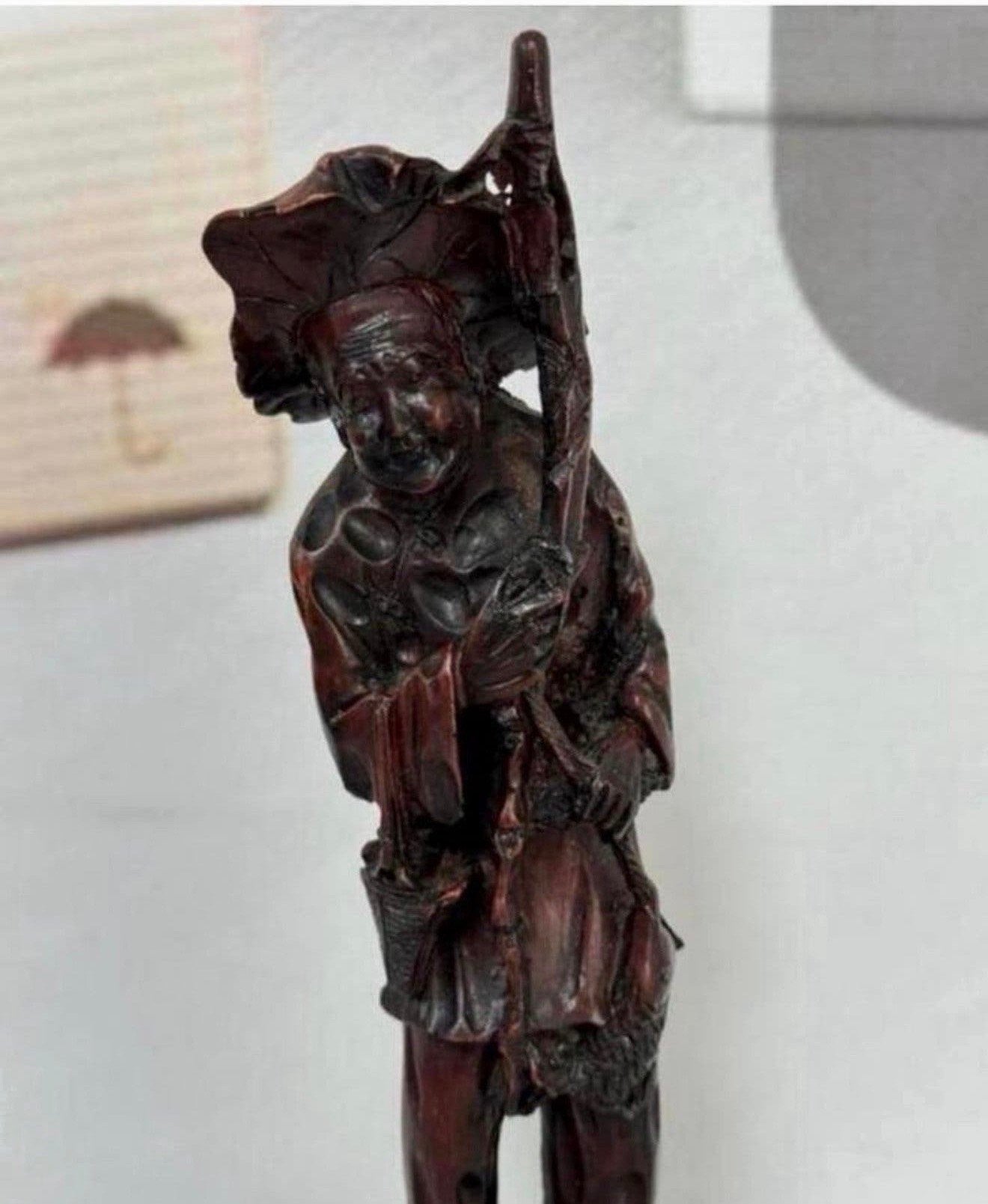 1980 Aziatisch Balinese visser gesneden uit Coromandelhout, Houtsnijwerk, Ophalen of Verzenden, Hout, Bruin