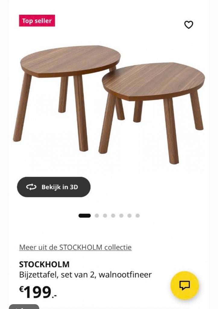 Stockholm bijzettafel 2x, 45 tot 60 cm, Minder dan 55 cm, Rond, Nieuw