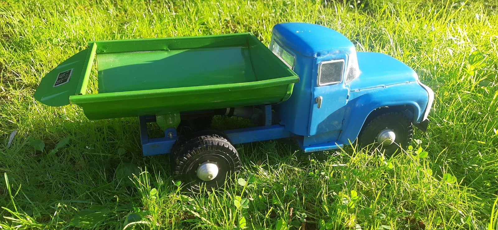 Vintage Speelgoed Kiepwagen - Blauw/Groen Metaal, Ophalen of Verzenden, Gebruikt