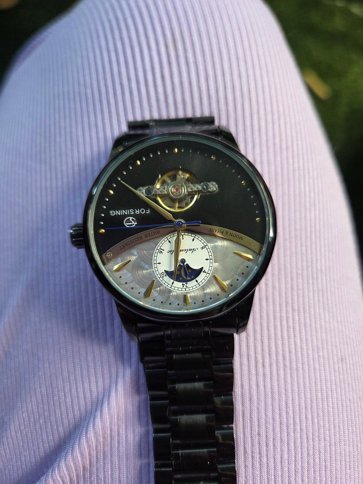 Forsining Automatisch Heren Horloge Zwart met Moon Phase, Ophalen of Verzenden