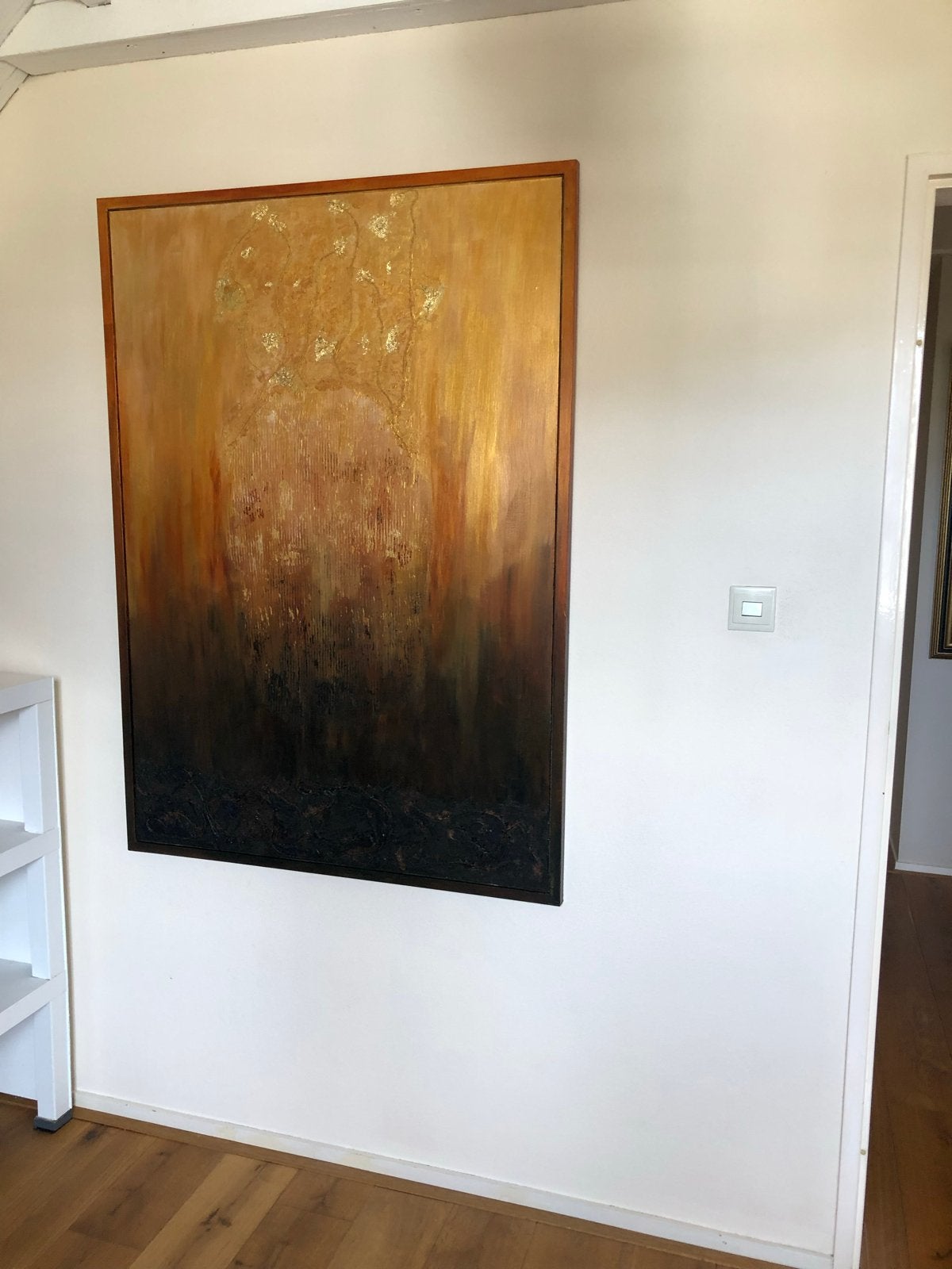 Abstract Kunstwerk op Board - Goud en Aardetinten, Ophalen