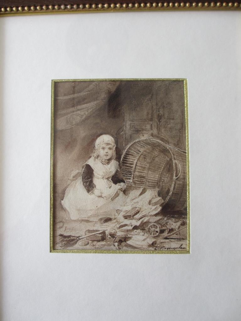 sepia / bruine inkt of aquarel C. Roqueplan, Ophalen of Verzenden