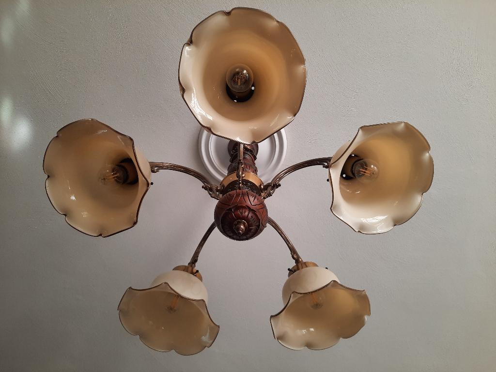 Vintage hanglamp 5 kapjes, Ophalen, Gebruikt, 50 tot 75 cm, Vintage