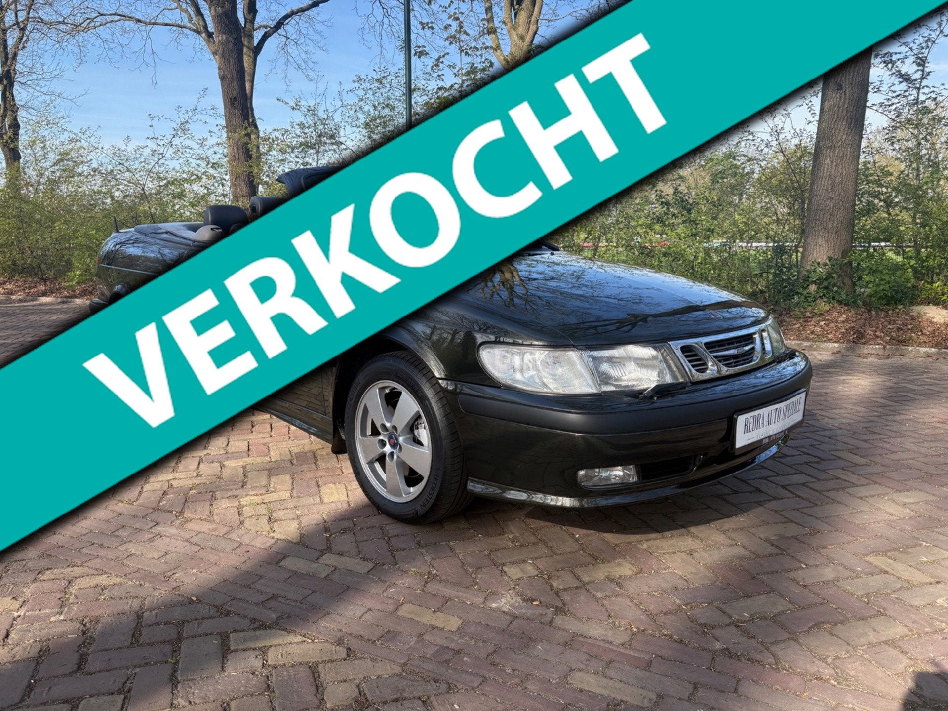 Saab 9-3 Cabrio 2.0t Anniversary in Graphite Green Metallic, Auto's, Voorwielaandrijving, Gebruikt, Zwart, 4 cilinders