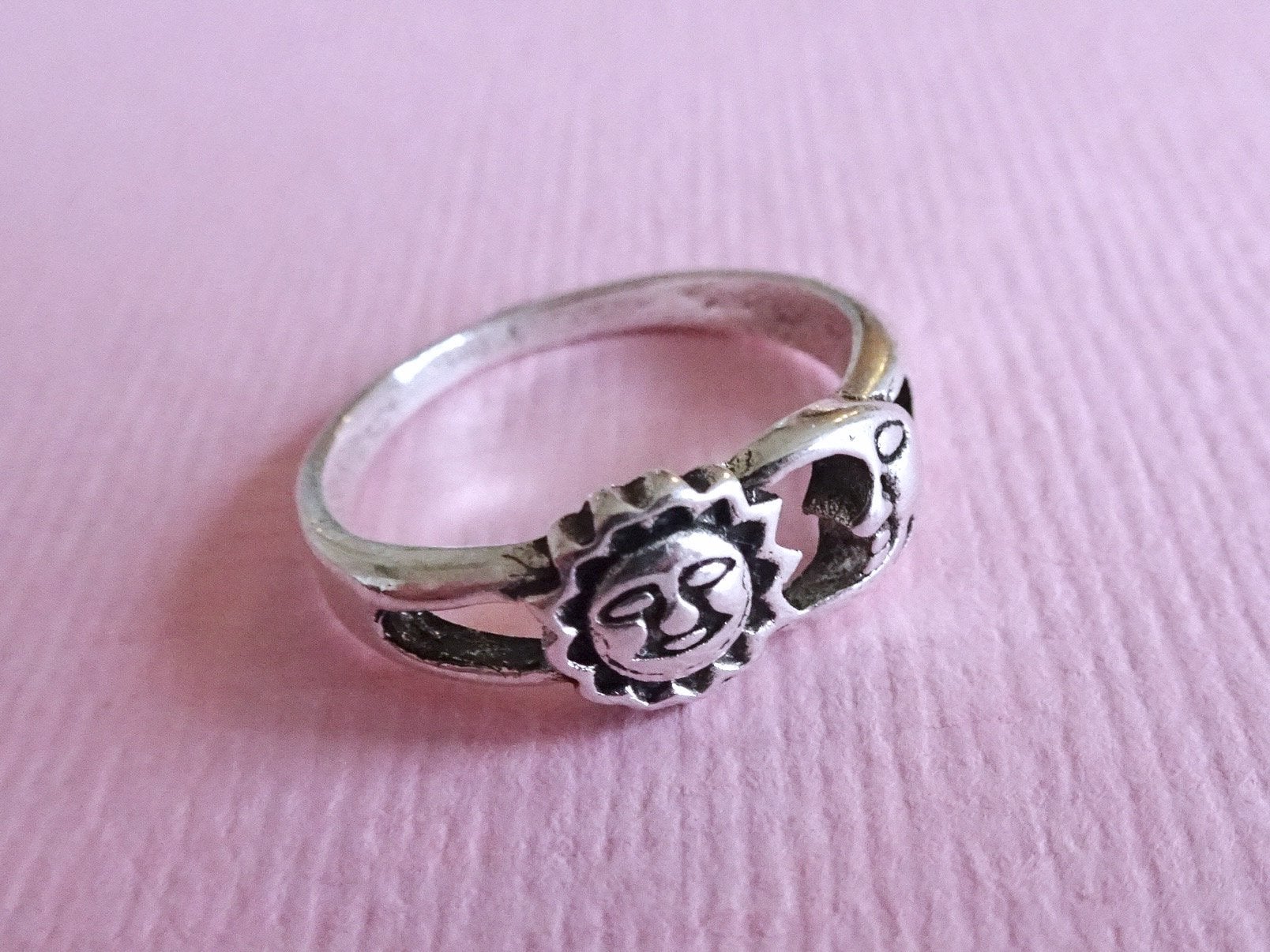 jwg Vintage 80s 90s zon maan zilveren ring zilver bohemian, Verzenden, Zilver, Ring