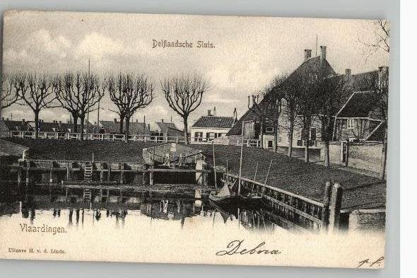 Vlaardingen Delflandsche Sluis vóór 1906 uitg H. vd Linde, Ophalen of Verzenden, Voor 1920, Gelopen, Zuid-Holland