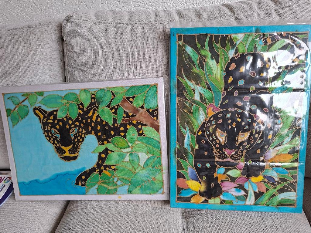 Schilderij panter op zijde, Huis en Inrichting, Woonaccessoires | Schilderijen, Tekeningen en Foto's, Minder dan 50 cm, Nieuw