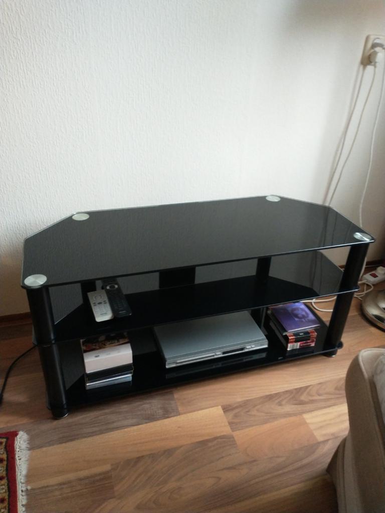 Zwart glazen TV Tafeltje, Huis en Inrichting, Tafels | Sidetables, Ophalen