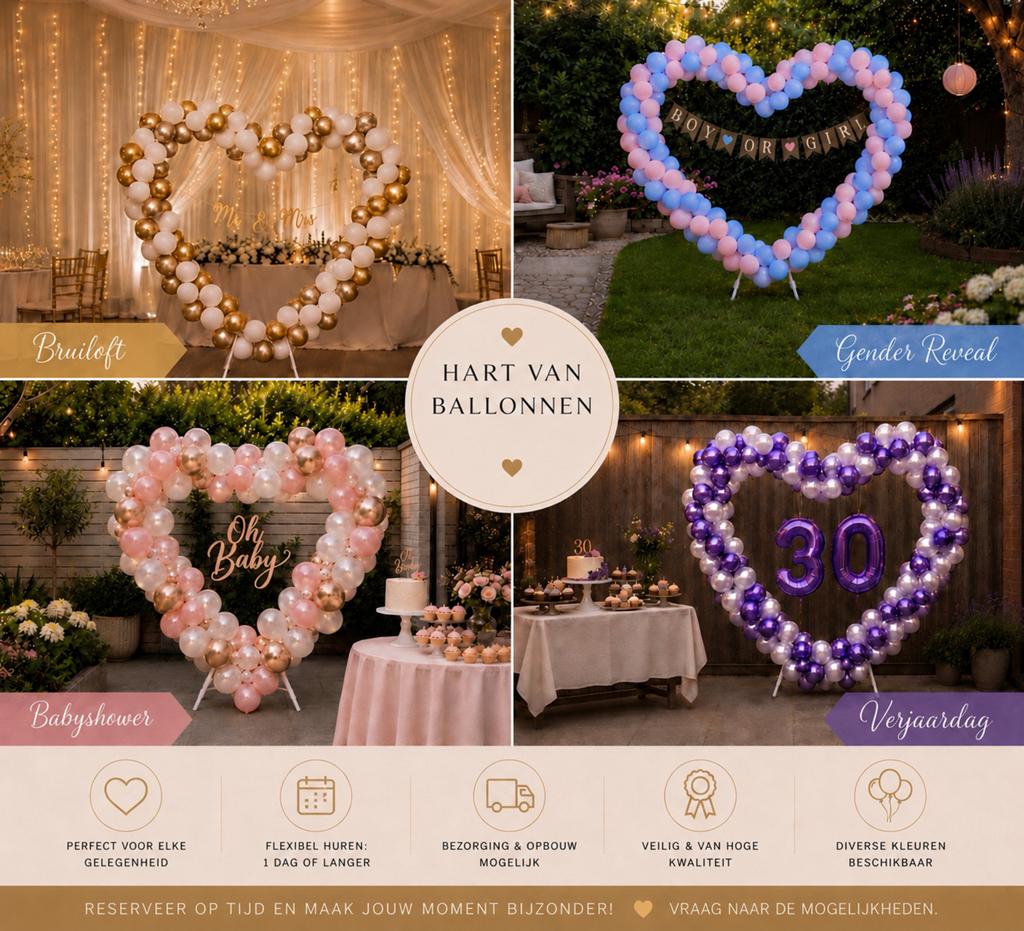 Ballonnenboog hartvorm backdrop te huur diverse kleuren, Ophalen, Verjaardag