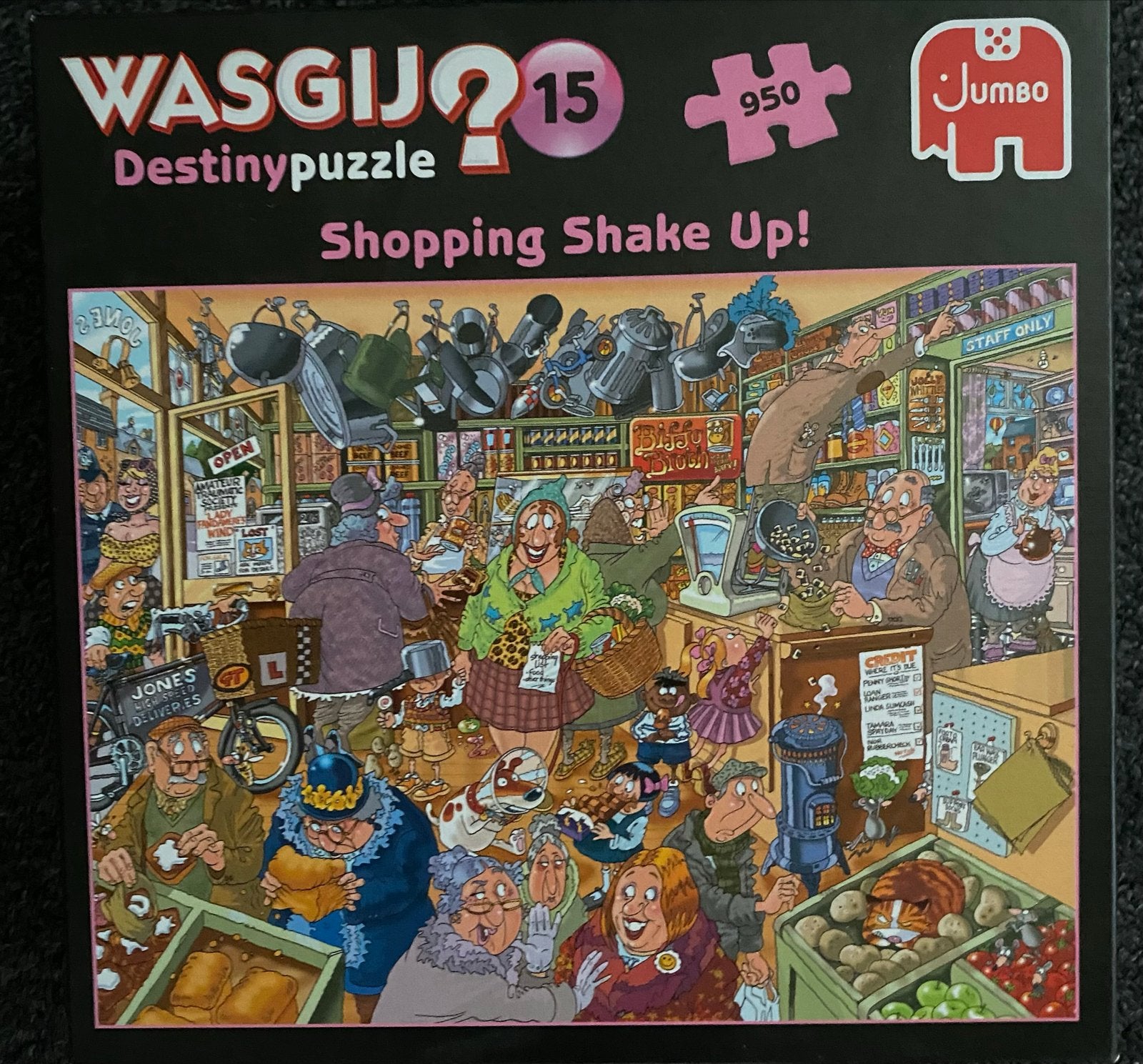 WASGIJ? Destiny Puzzel 15 - Shopping Shake Up! 950 stukjes, Ophalen, 500 t/m 1500 stukjes, Zo goed als nieuw, Legpuzzel