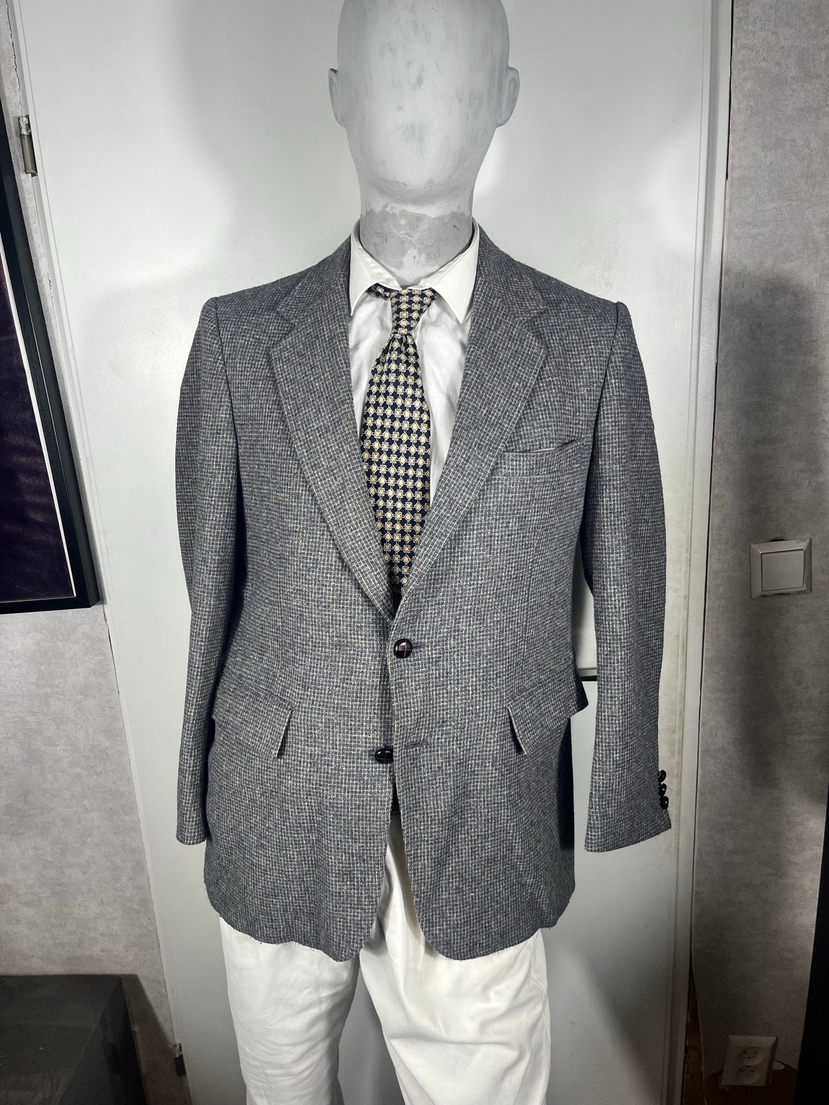 Vintage Harris Tweed Colbert - Grijs, Kleding | Heren, Kostuums en Colberts, Ophalen of Verzenden, Gedragen, Maat 48/50 (M), Grijs