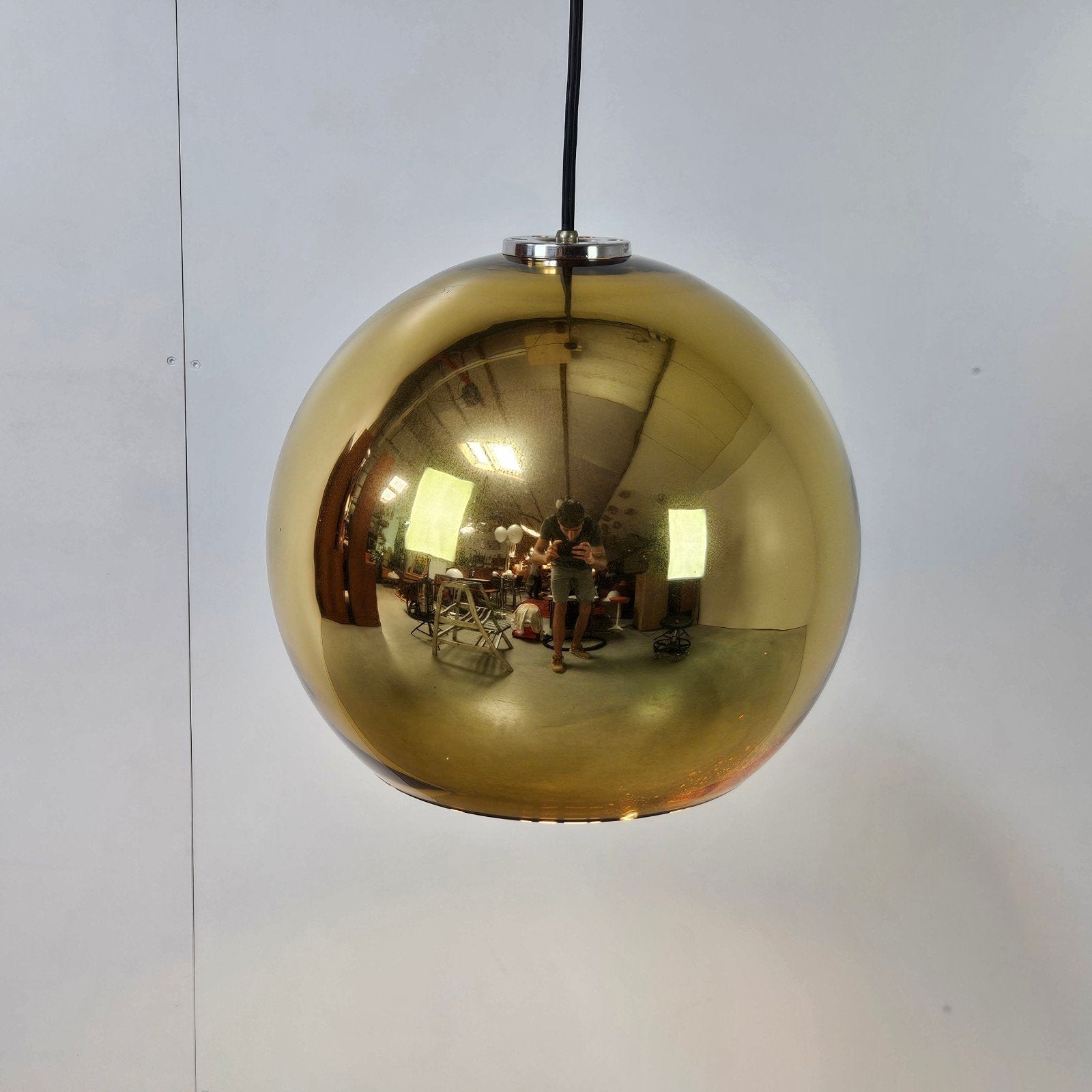 Vintage glazen gouden bollamp Hiemstra, Gebruikt, Vintage, Glas, E27 (groot)