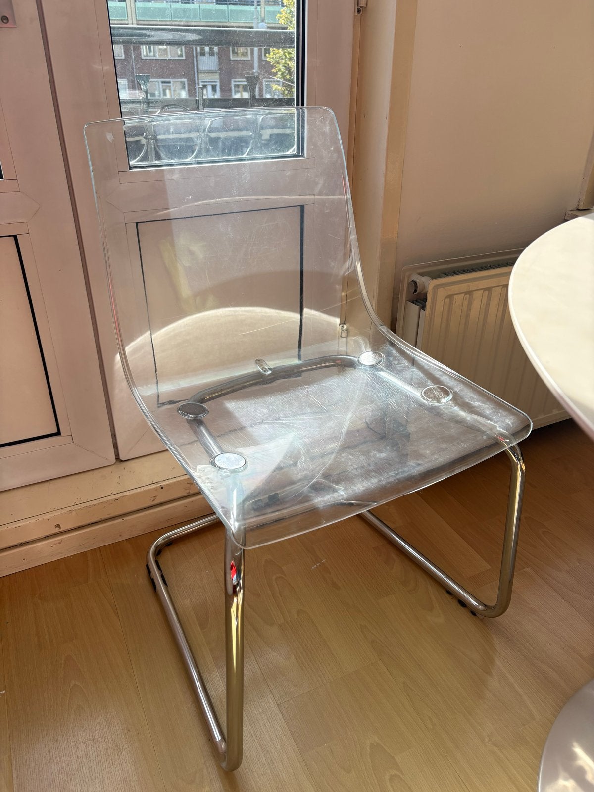 4x IKEA Tobias stoel - transparant met chroom onderstel, Ophalen, Kunststof, Gebruikt, Overige kleuren