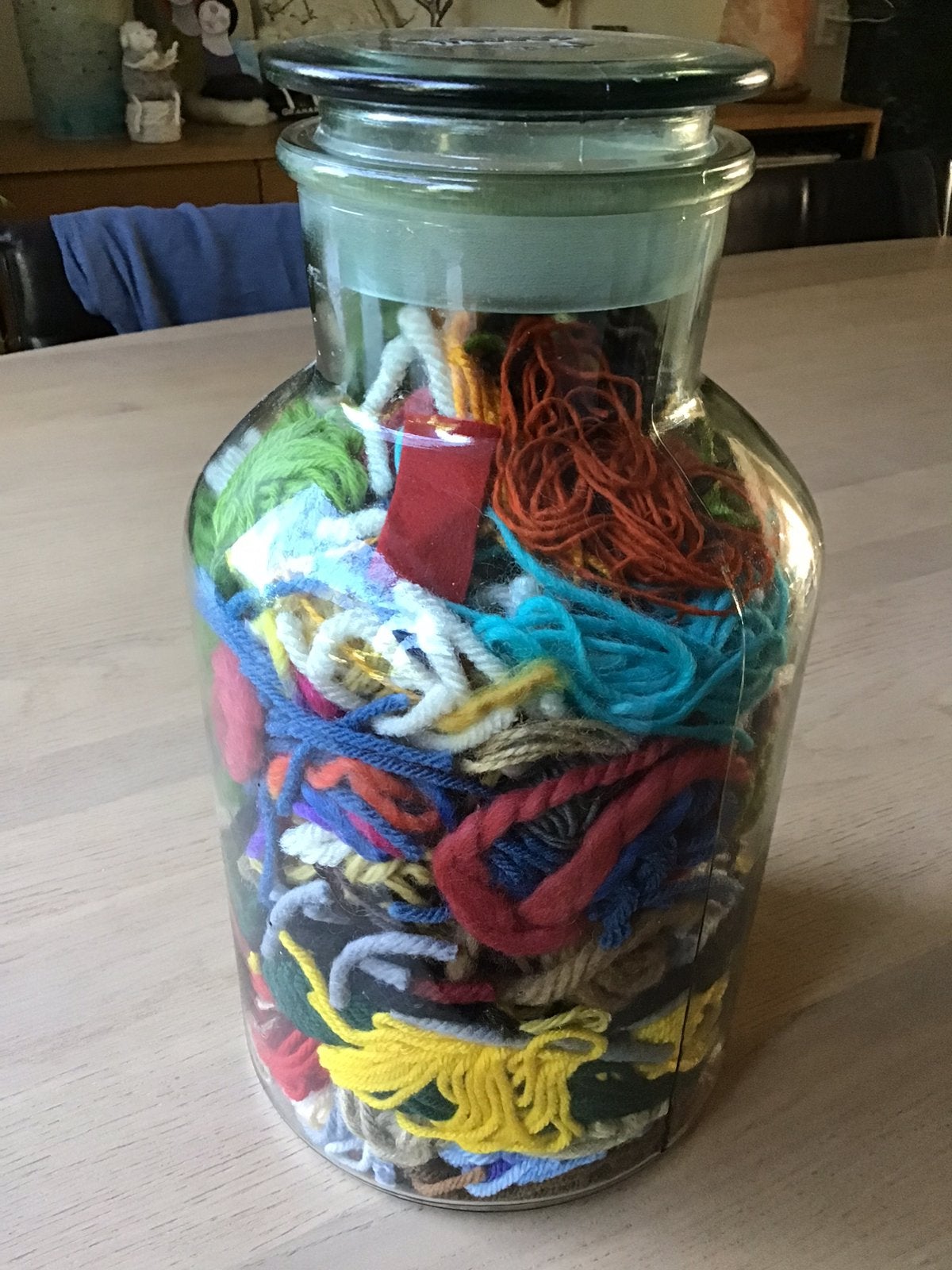 Mooie weckpot (5liter inhoud) . Met veel wollen draadjes., Hobby en Vrije tijd, Verzenden, Gebruikt, Overige typen