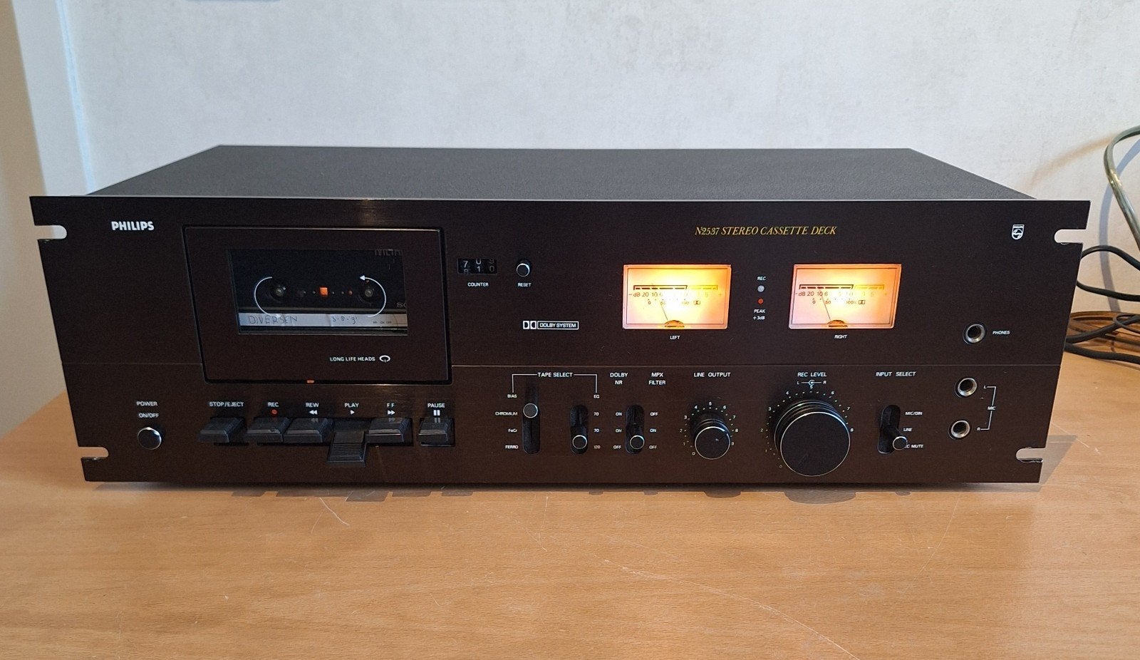 Zeldzame Philips N2537 Cassette Speler - Uitstekende Staat, Ophalen of Verzenden, Enkel, Philips, Tape counter