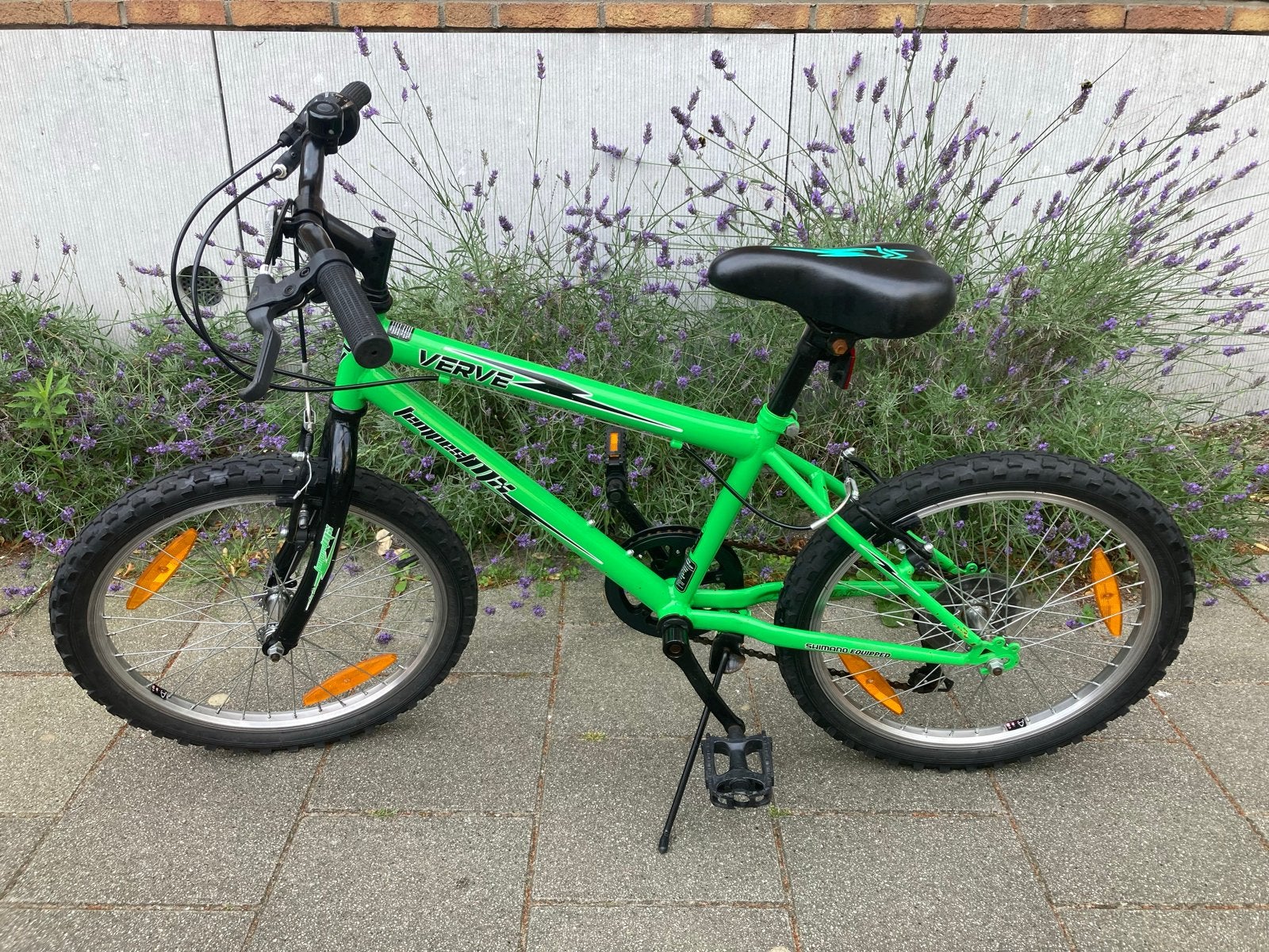 Verve kinderfiets 14 inch - Fluorgroen, Shimano versnelling, Ophalen, Gebruikt, Velgrem, Minder dan 16 inch