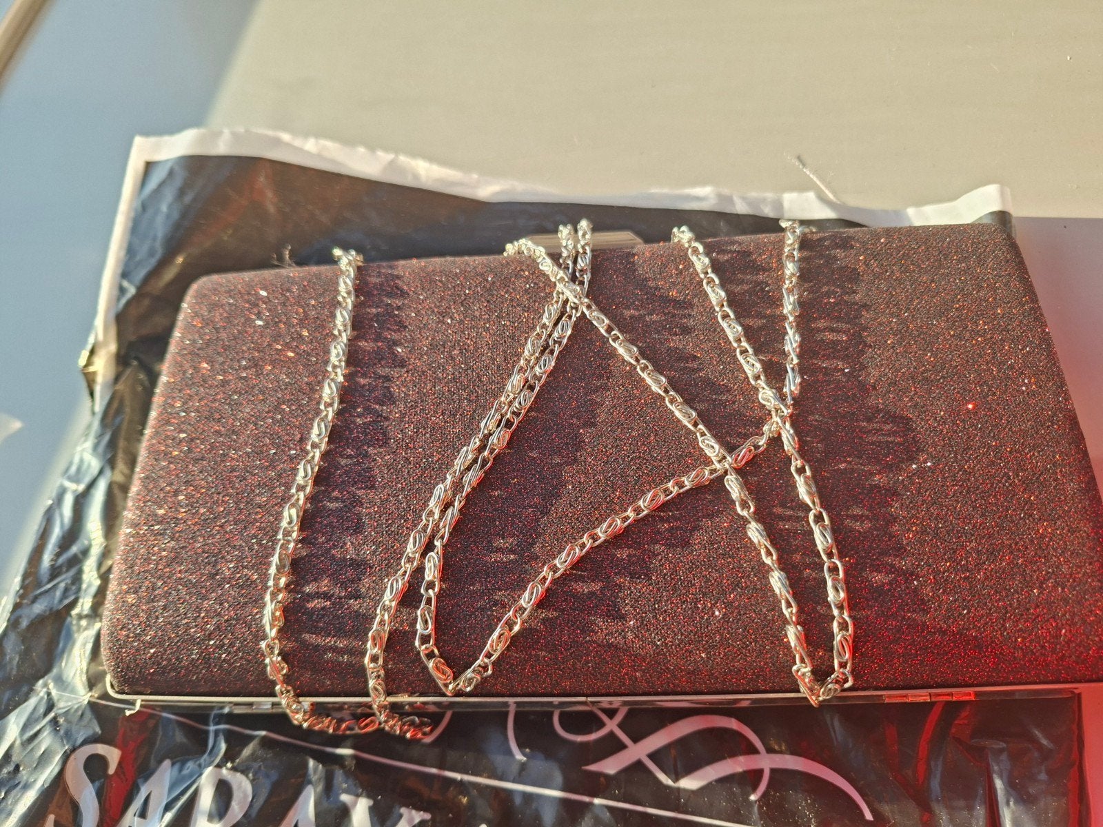 Glitter Clutch Avondtasje met Ketting - Zo goed als nieuw, Ophalen of Verzenden, Zo goed als nieuw, Overige kleuren, Avondtasje