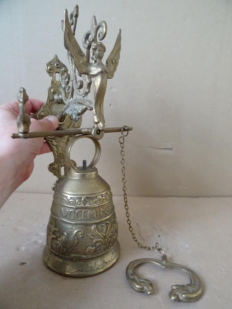 Vintage bronzen bel deurbel kloosterbel poortbel met engel, Ophalen of Verzenden